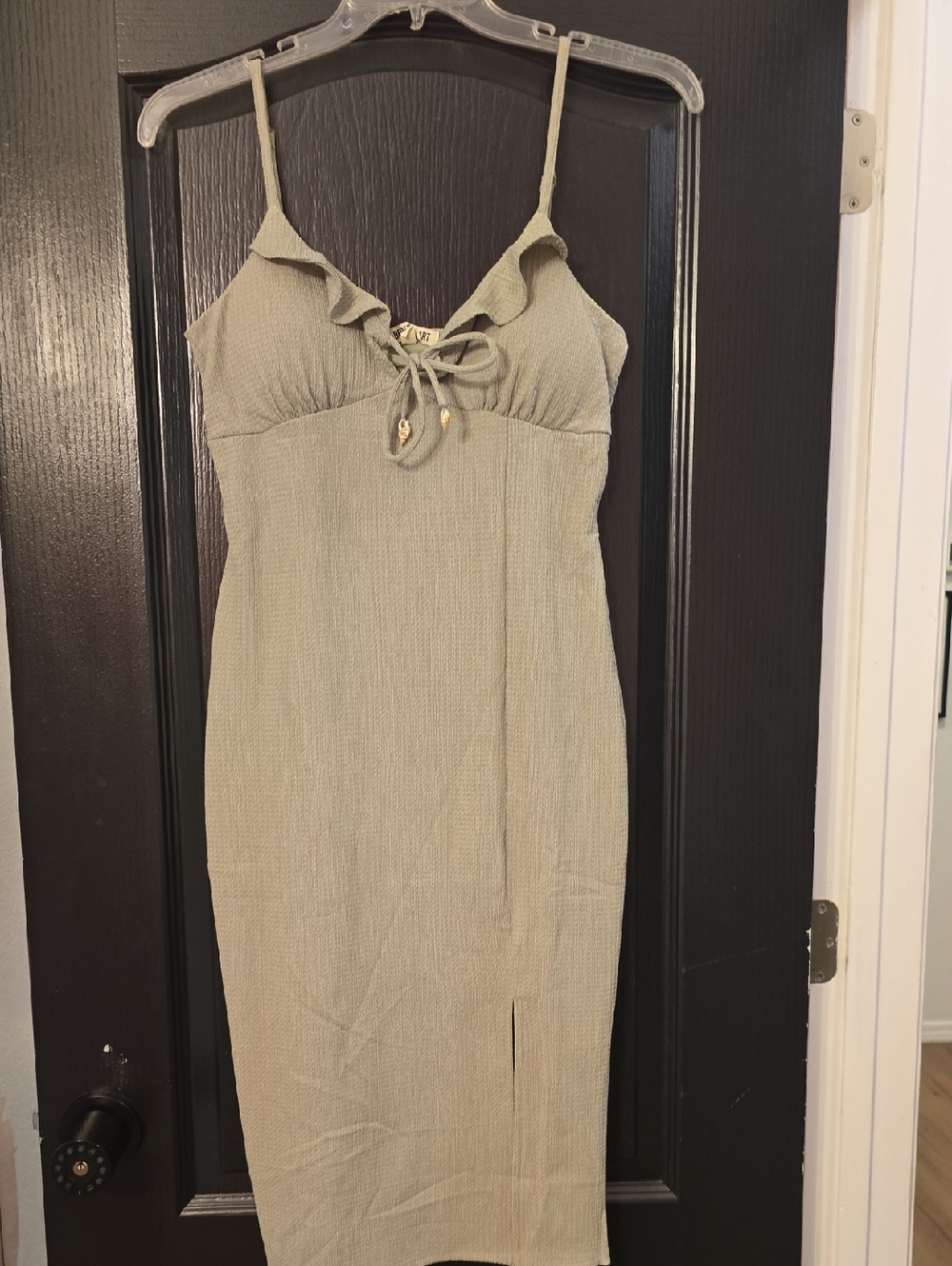 Derek Heart Sage Green Tie-Front Midi Dress